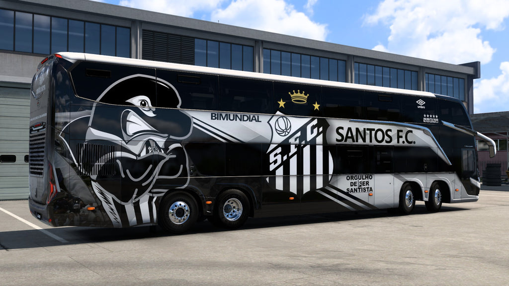 Santos FC Skin Mod for the G8 1800 DD 8x2 Bus in ETS2 and ATS.